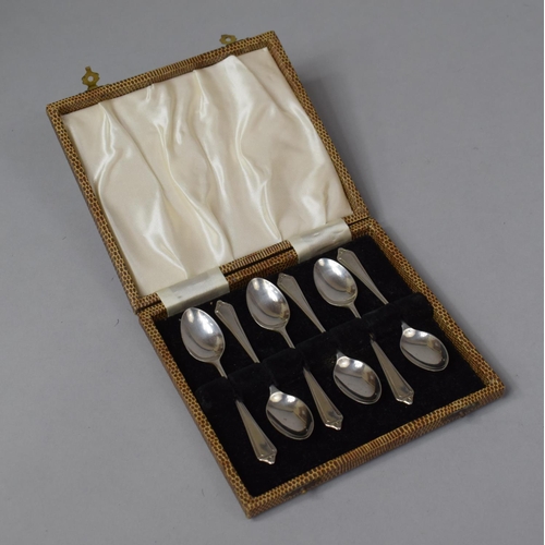 463 - A Cased Set of Six Silver Silver Coffee Spoons by Adie Bros., Birmingham 1956