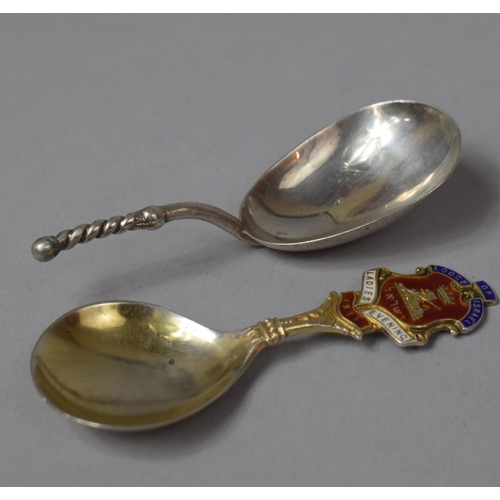 466 - Two Silver Tea Caddy Spoons, Birmingham 1898 Together with 1931 Example having Israeli Masonic Ename... 