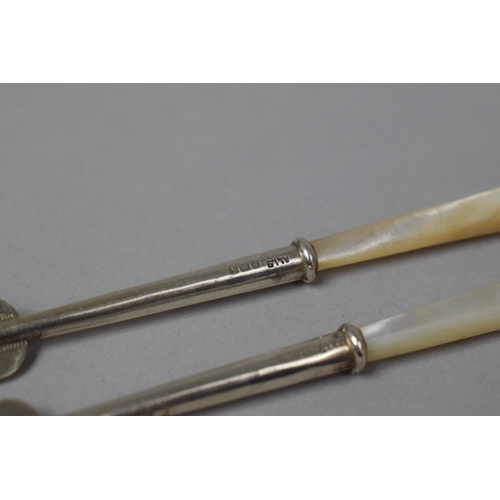 469 - A Pair of Mother of Pearl Handled Silver Forks by Adie and Norkin 1922, 11cm Long