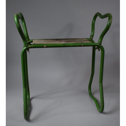 557 - A Green Painted Metal Framed Gardener's Seat, 56cm wide