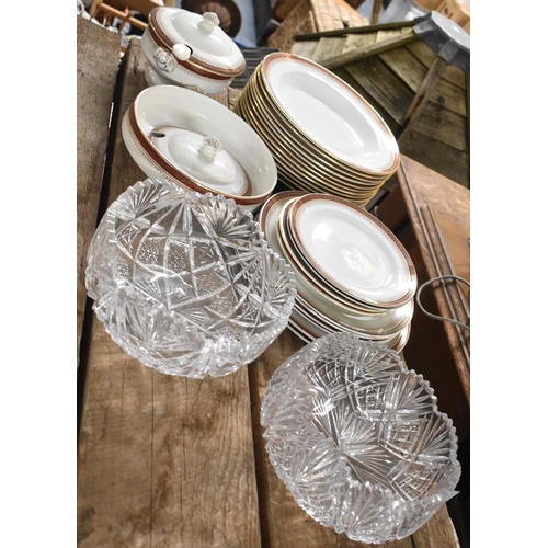 562 - A Small Collection of Majestic Pattern Dinnerwares and Two Cut Glass Bowls