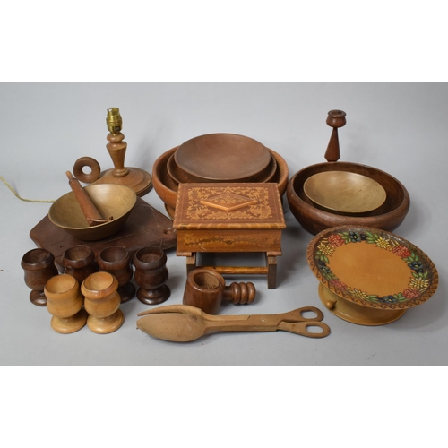 573 - A Collection of Various Treenwares, to Include Goblets, Fruit Bowls, Boxes etc