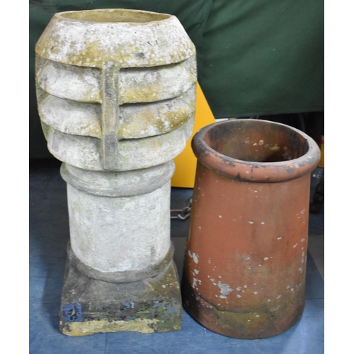 586 - A Vintage Terracotta Chimney Pot and a Stoneware Example, Tallest 76cm high