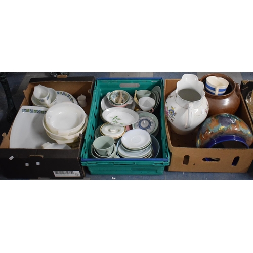 590 - Three Boxes of Ceramic, Kitchenwares, Jardiniers, Toilet Jug etc