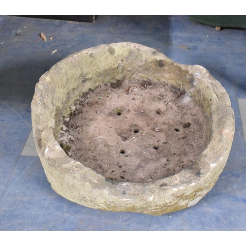 598 - A Sandstone Circular Cattle Drinking Trough, Now Drilled for Plants, 48cm diameter, losses to Rim