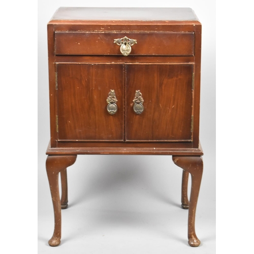 642 - A Mahogany Side Cabinet with Top Drawer on Cabriole Supports, 48cm wide