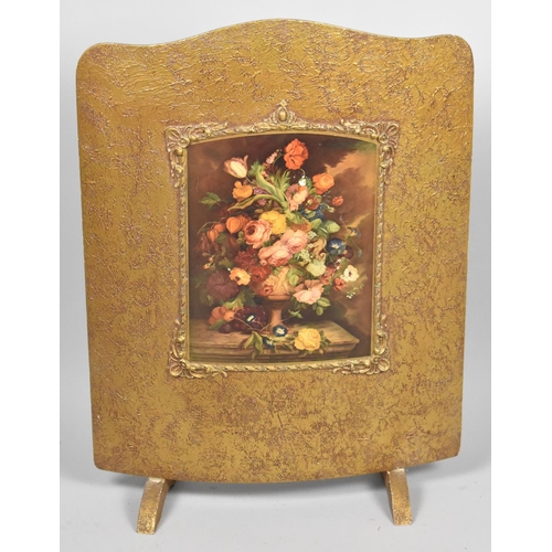 646 - A Mid 20th Century Floral Decorated Gilt Fire Screen, 46cm wide