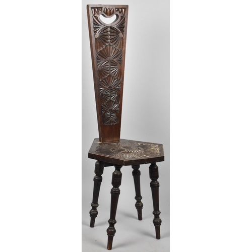 657 - A Mid 20th Century Welsh Carved Spinning Chair with Hexagonal Seat and Turned Supports