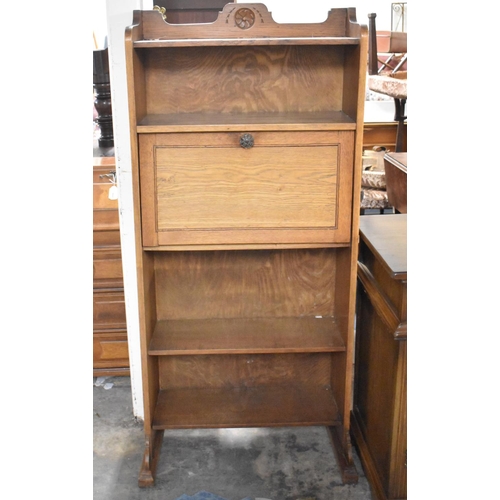 659 - An Edwardian Oak Fall Front Hall Bureau Bookcase with Galleried Top, 63cm wide