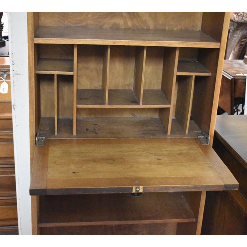 659 - An Edwardian Oak Fall Front Hall Bureau Bookcase with Galleried Top, 63cm wide