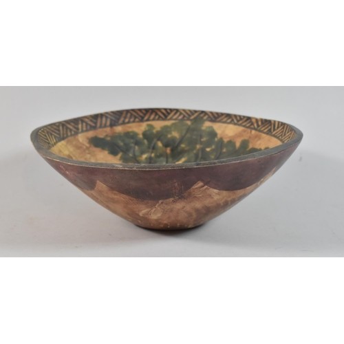 66 - A Modern African Carved Wooden Souvenir Bowl Depicting Elephants Under Tree, 28cm Diameter