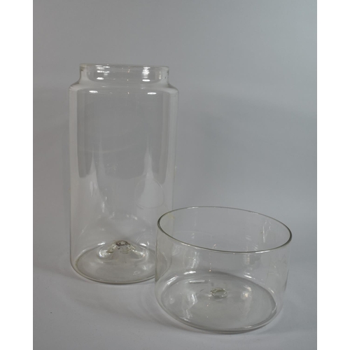 67 - An Unusual Hand Blown Glass Cylindrical Flask with Cover, 36cm high and 20cm Diameter