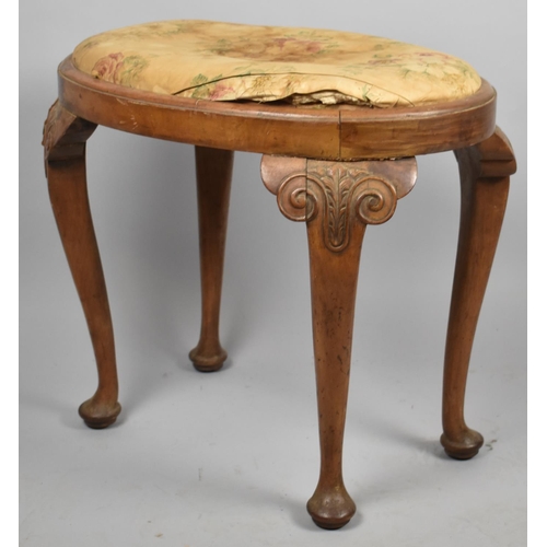 672 - A Mid 20th Century Walnut Framed Oval Dressing Table Stool on Cabriole Supports, 57cm wide