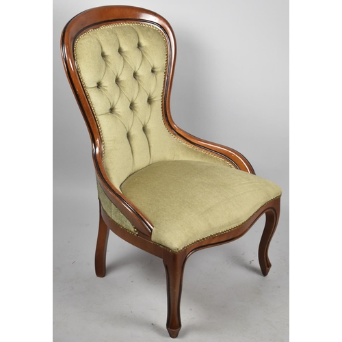 687 - A Mid 20th Century Buttoned Upholstered Balloon Backed Ladies Nursing Chair