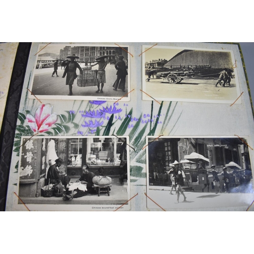 69 - A Chinese Lacquered Postcard Album Containing Mixed Postcards to Include Chinese Overseas Trading Co... 