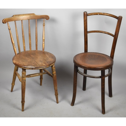 690 - A Bentwood Circular Seated Side Chair and a Spindle Back Chair