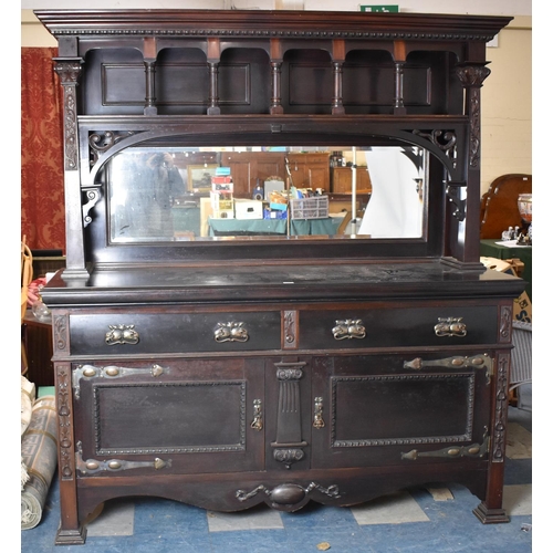 692 - An Art Nouveau Mahogany Mirror Back Sideboard with Two Long Drawers Over Cupboards, Raised Mirror Ba... 