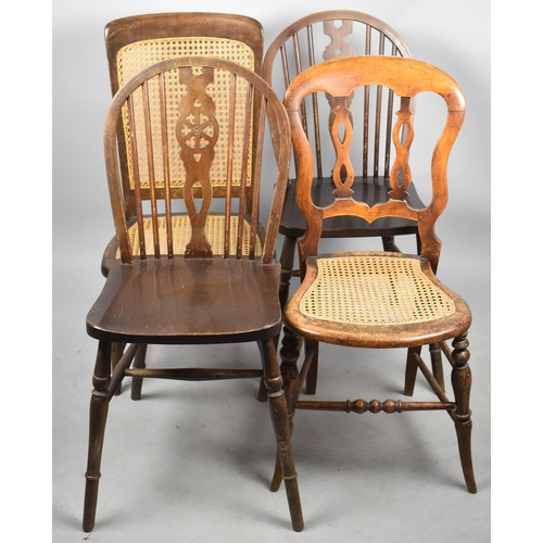 694 - Two Edwardian Cane Seated Bedroom Chairs and a Pair of Wheel Backed Chairs