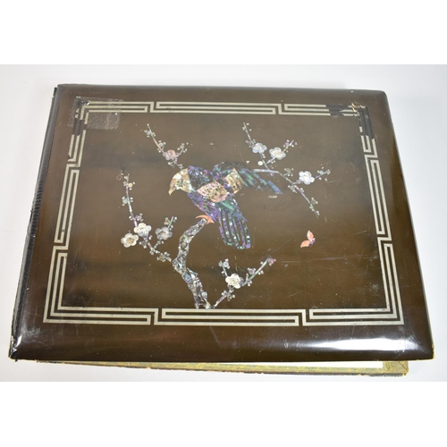 70 - A Large Japanese Lacquered Photo or Postcard Album Containing 72 Postcards of Tokyo, Geisha Girls, S... 