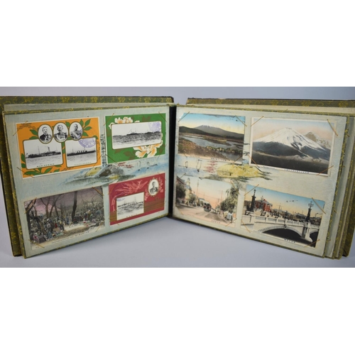 70 - A Large Japanese Lacquered Photo or Postcard Album Containing 72 Postcards of Tokyo, Geisha Girls, S... 