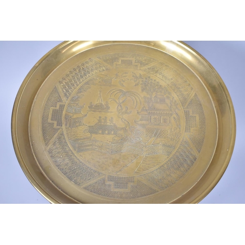 74 - A Mid 20th Century Brass Topped Benaries Tray with Willow Pattern Decoration, Folding Oak Barley Twi... 