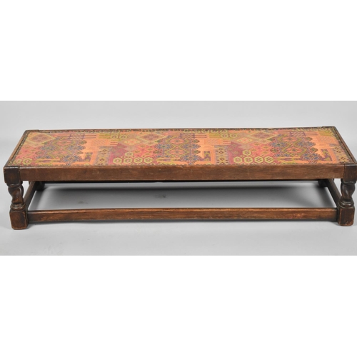 78 - A Mid 20th Century Tapestry Topped Rectangular Oak Framed Stool with Brass Studwork and Barley Twist... 