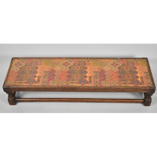 78 - A Mid 20th Century Tapestry Topped Rectangular Oak Framed Stool with Brass Studwork and Barley Twist... 