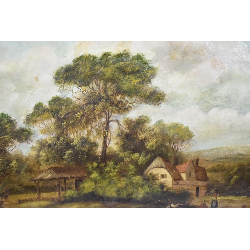 79 - A 19th Century Gilt Framed Oil on Canvas Depicting Rural Cottage with Figures in the Foreground, 38x... 