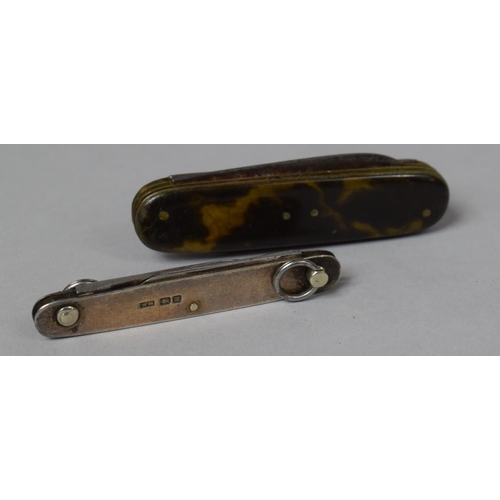 90 - A Silver Cased Two Bladed Pocket Knife, Sheffield Hallmark Together with a Three Bladed Horn Cased V... 