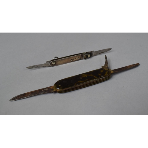 90 - A Silver Cased Two Bladed Pocket Knife, Sheffield Hallmark Together with a Three Bladed Horn Cased V... 