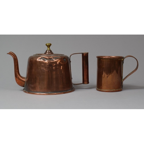 98 - An Early 20th Century Copper Tankard and a Teapot with Brass Finial