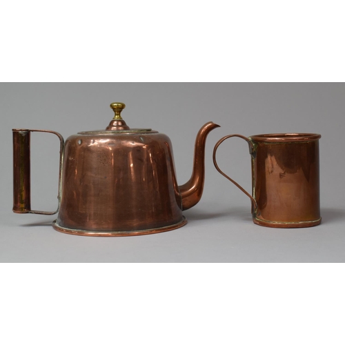 98 - An Early 20th Century Copper Tankard and a Teapot with Brass Finial