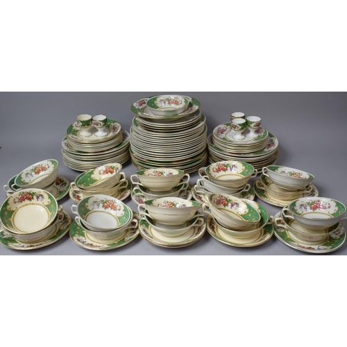 A Collection of Sampson Bridgwood & Co. Green, Gilt and Fruit