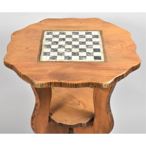 113 - A Modern Chess Top Table with Stretcher Shelf, 56cm wide