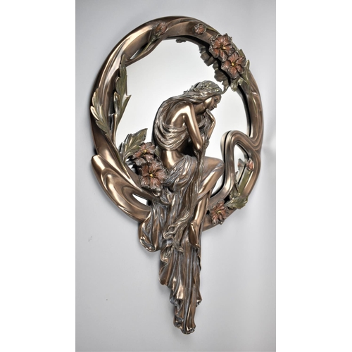 119 - A Reproduction Art Nouveau Style Composition Mirror in the Form of Seated Maiden with Flowers, 69cm ... 