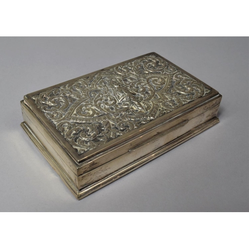 437 - A Thai Sterling Silver Wooden Lined Silver Cigarette Box with Repousse Work Hinged Lid Depicting Sea... 