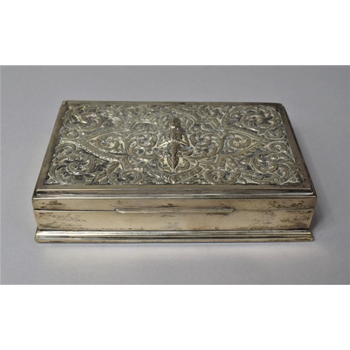 437 - A Thai Sterling Silver Wooden Lined Silver Cigarette Box with Repousse Work Hinged Lid Depicting Sea... 