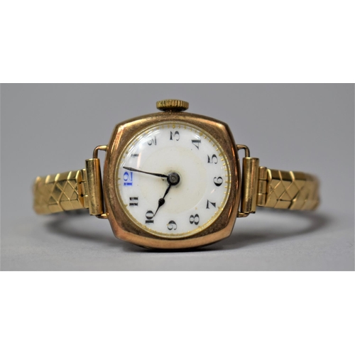 442 - A 9ct Gold Ladies Wristwatch with White Enamel Dial, Expandable Bracelet (Not Gold), Movement Over W... 