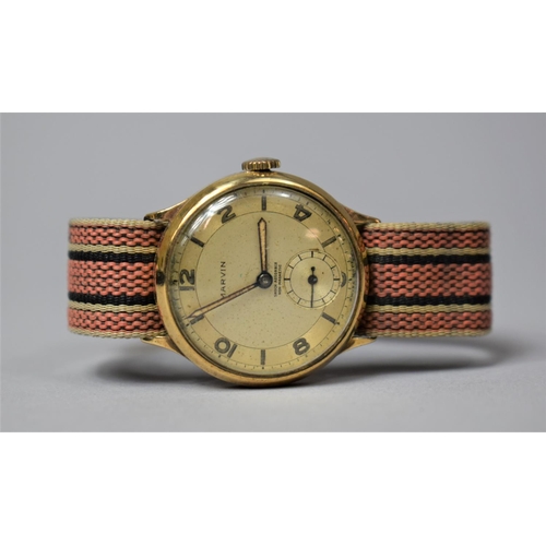 446 - A 9ct Gold Marvin Wrist Watch, Early 20th Century, Canvas Strap