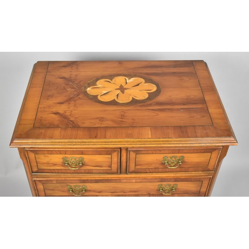 27 - A Modern Crossbanded Yew Wood Miniature Chest of Two Short and Three Long Drawers, 63cm x 40cm x 72c... 