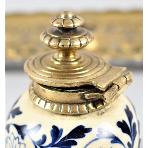 33 - A Late 19th Century French Pierced Brass Desktop Inkstand, in the Form of a Two Handled Tray with Ce... 
