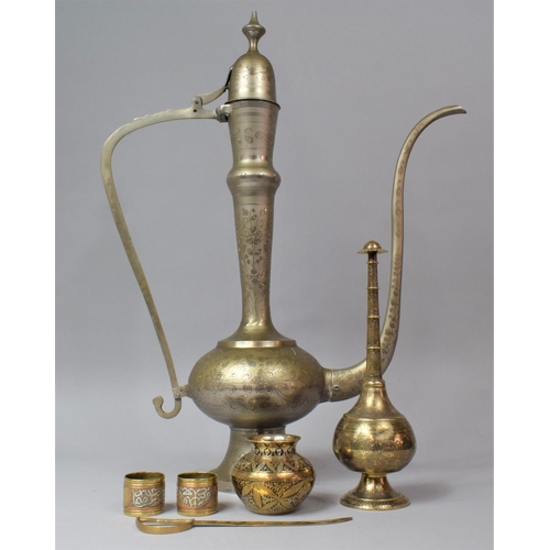 116 - A North African Metal Coffee Pot, Niello Vase, Indian Sprinkler Vase, Napkin Rings and a Letter Open... 