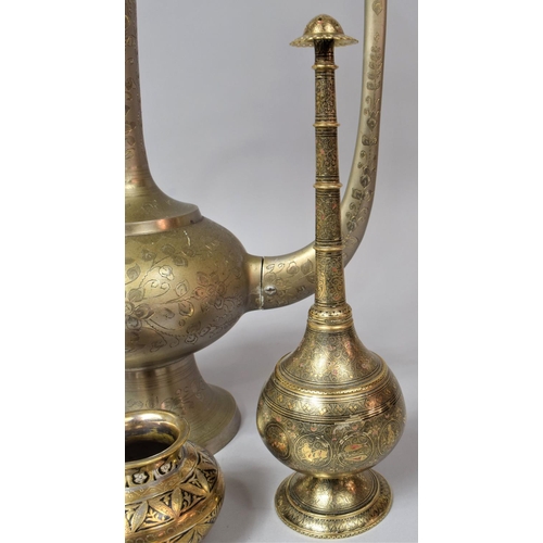 116 - A North African Metal Coffee Pot, Niello Vase, Indian Sprinkler Vase, Napkin Rings and a Letter Open... 