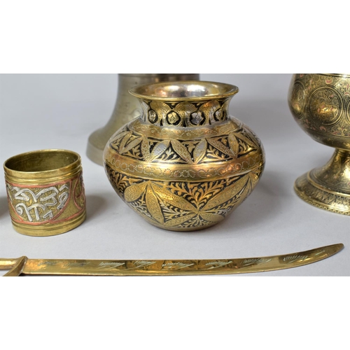 116 - A North African Metal Coffee Pot, Niello Vase, Indian Sprinkler Vase, Napkin Rings and a Letter Open... 