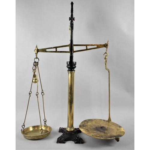 118 - A Late Victorian Brass and Cast Iron Set of Pan Scales, 71cm High