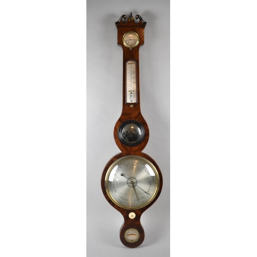 132 - A Mid 19th Century Mahogany Wheel Barometer with Spirit Level, Thermometer and Hygrometer, Swan Neck... 