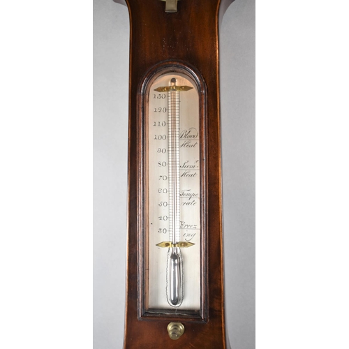 132 - A Mid 19th Century Mahogany Wheel Barometer with Spirit Level, Thermometer and Hygrometer, Swan Neck... 