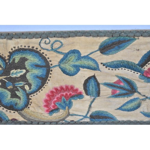 135 - A 19th Century Embroidered Panel Set on Wooden Frame with Later Edging, 156x24cm