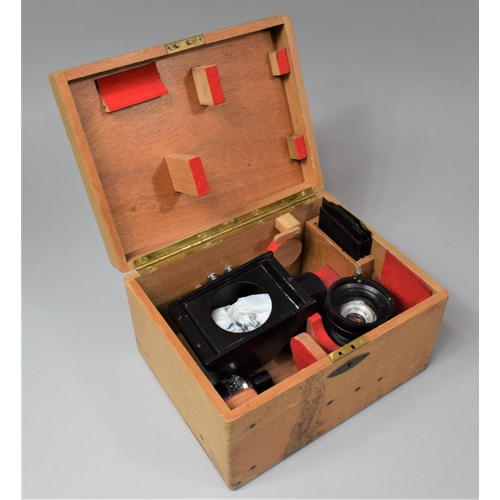 145 - A Vintage Wooden Case for Optical Instrument Containing Various Optical Parts