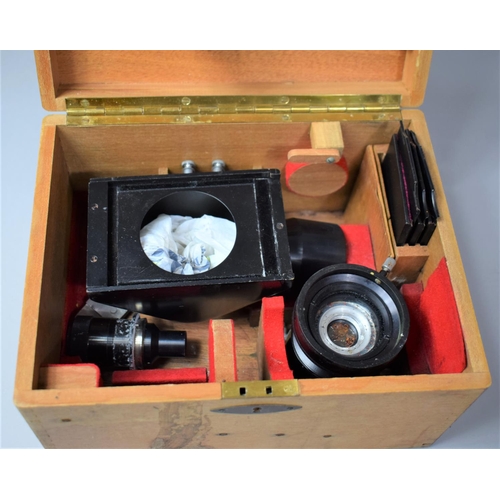 145 - A Vintage Wooden Case for Optical Instrument Containing Various Optical Parts